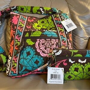 Vera Bradley Hipster Crossbody Purse & Zip Zip Wristlet Matching Set Lola EUC